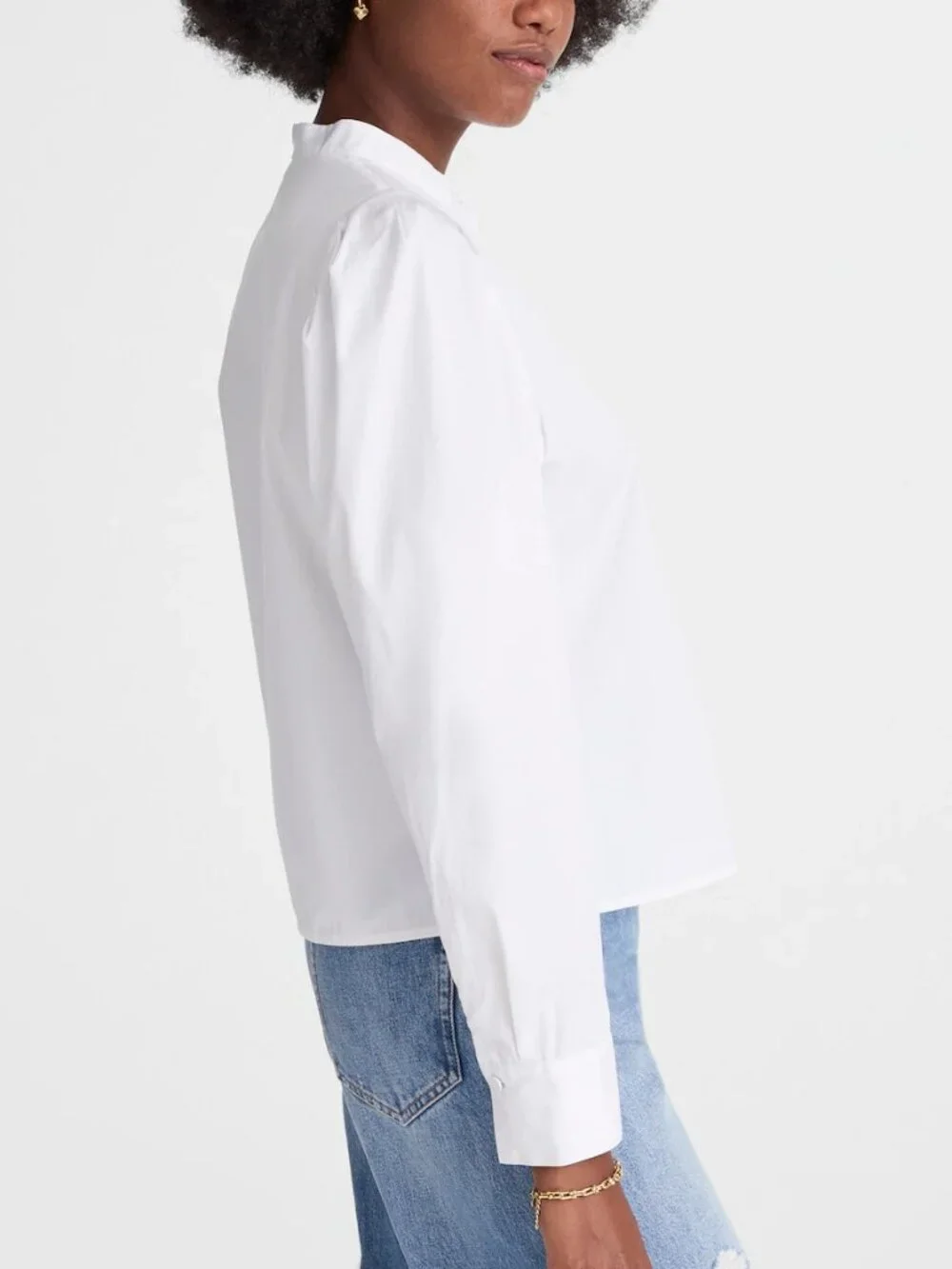 Madewell Button Up Band Collar Pleated Puff Sleeve Shirt White Size S NWT